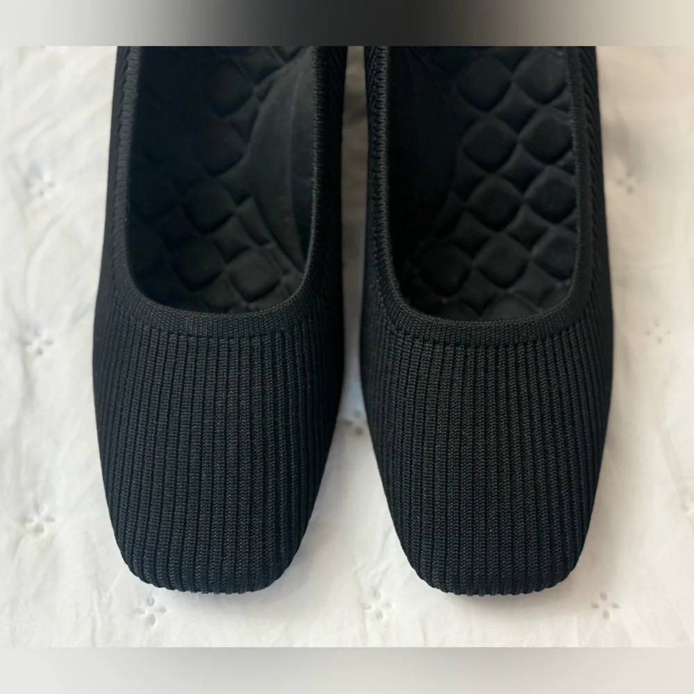 ViVAIA Woman’s Margo Pump Size 36.5 Black Knit Wedge Heel Shoe Square Toe Comfy